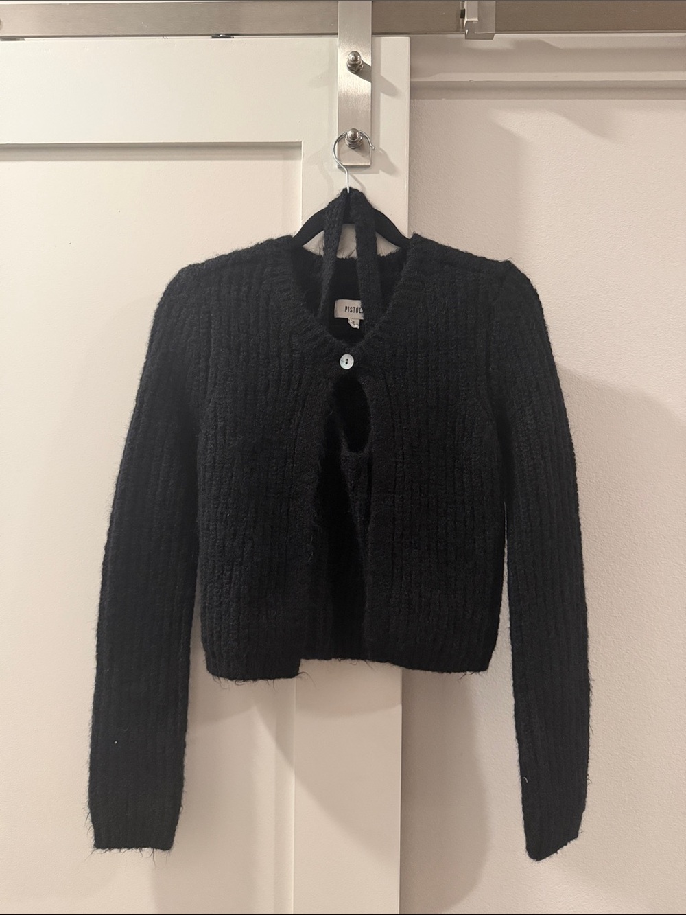 pistola Black Cropped Knit Cardigan
